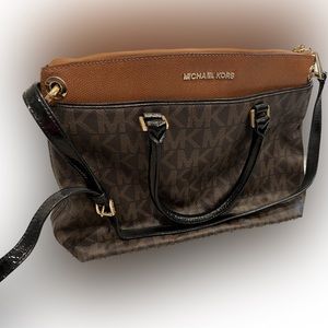 Michael Kors Large Leather Brown with Black and Gold Accent Purse
